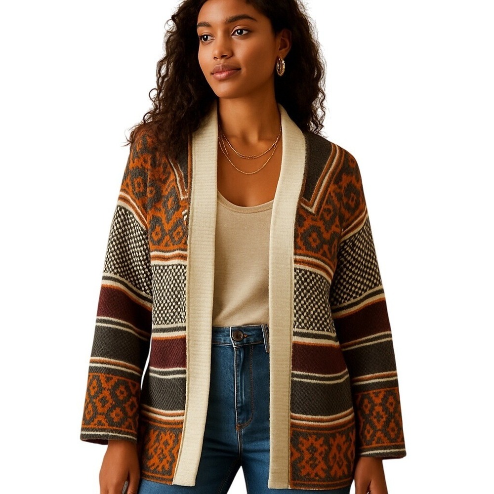 Charlotte Russe Boho Open Front Cardigan Sweater Women S Multicolor Stripe Aztec